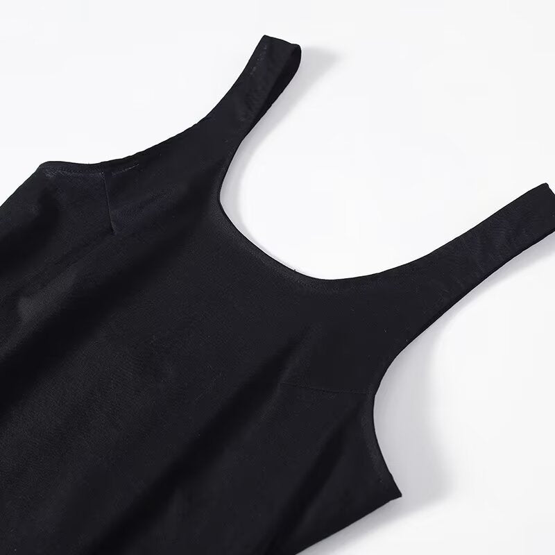 French backless U-shaped linen vest long dress