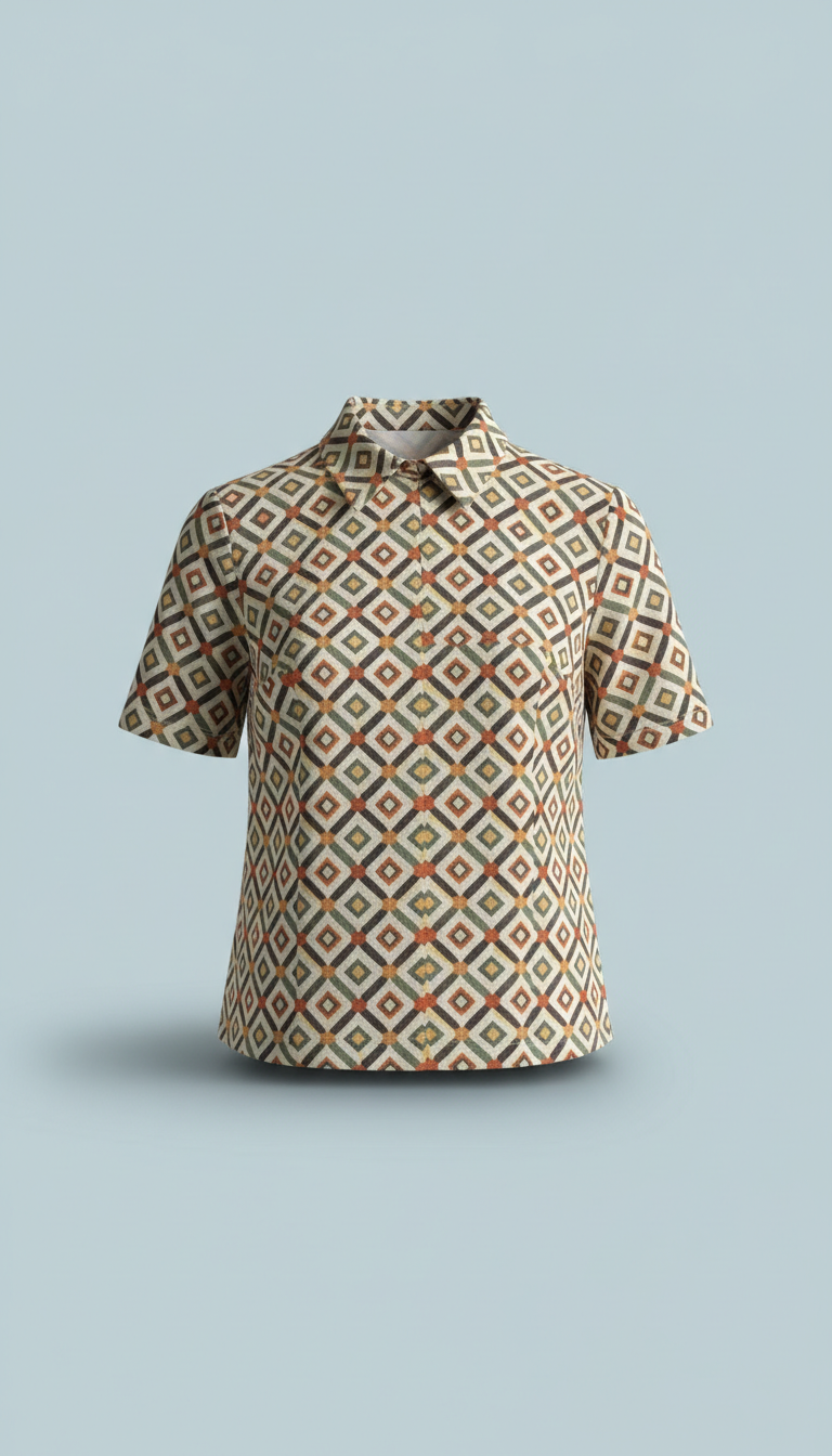 Porcelain Cotton Geometric Blouse