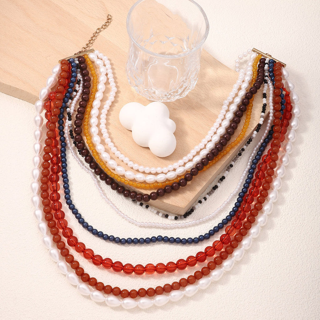 Simia multi-layer bead exaggerated imitation pearl design women's necklace Baroque retro
