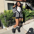 Style Checkered Long Sleeve Open Front Cardigan Women's Top
