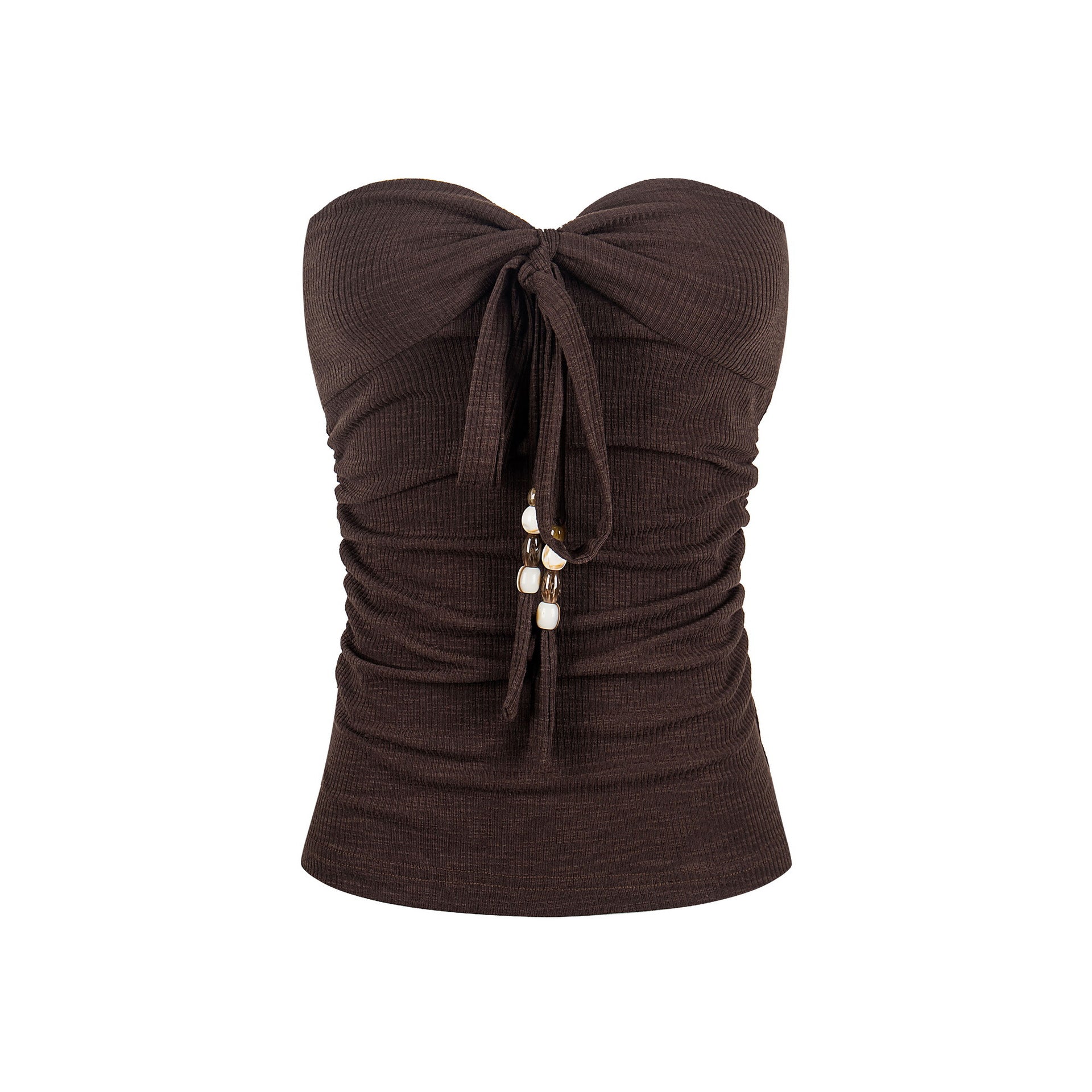 Beaded Drawstring Crop Top for Women, Fitted Slimming Side Pleated Knit Vest