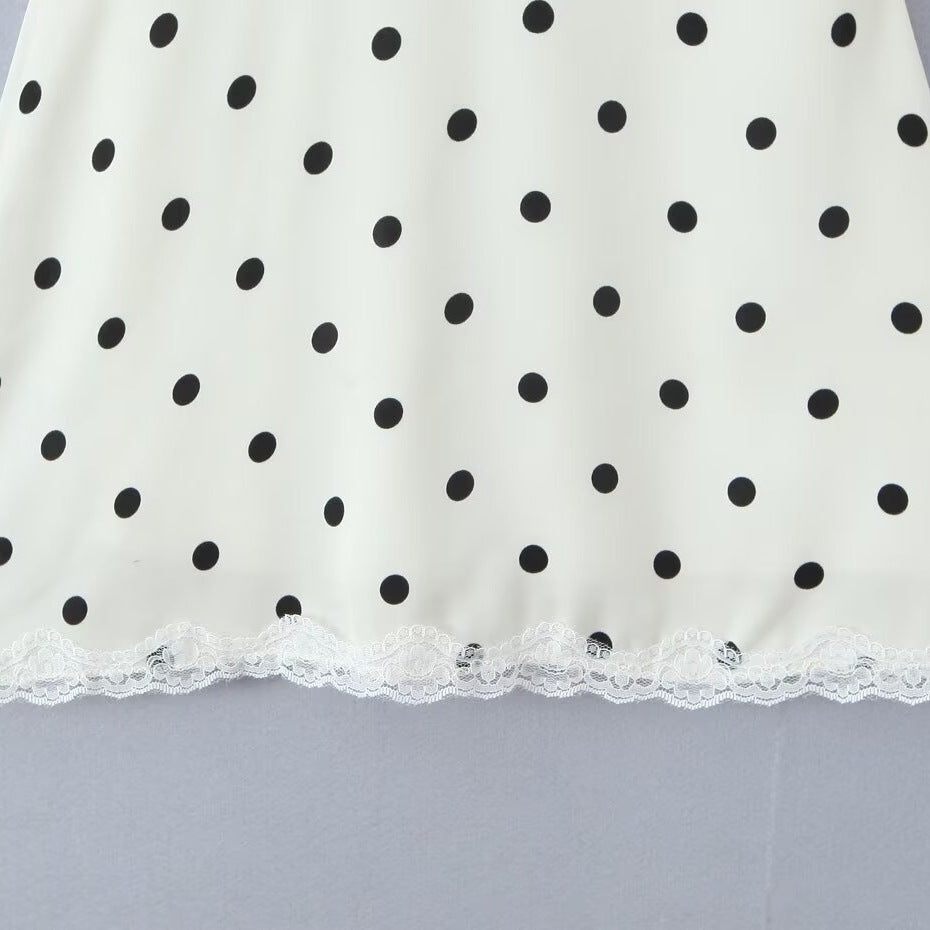 Versatile lace patchwork polka dot neck skirt