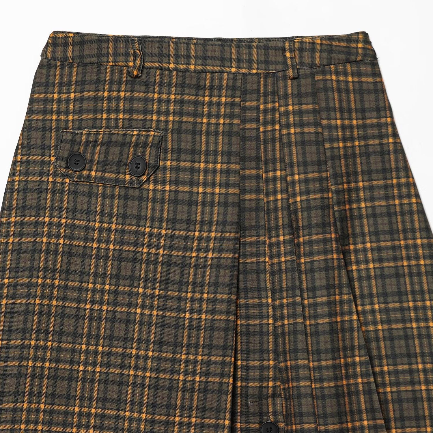 Retro-style color-block plaid midi skirt