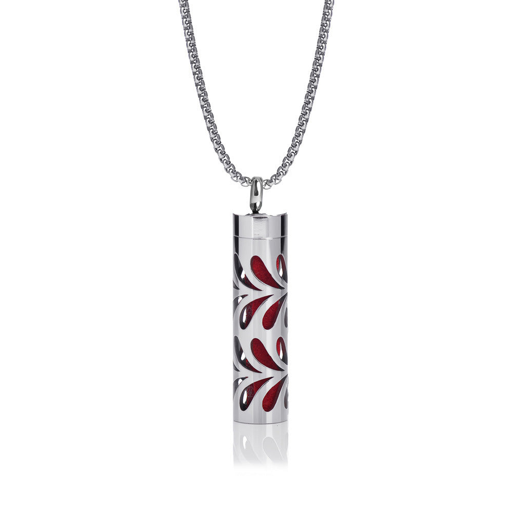 Cylindrical Heart-shaped Diffuser Pendant Necklace with Essential Oil, Stainless Steel Necklace for Men and Women, Titanium Steel Pendant