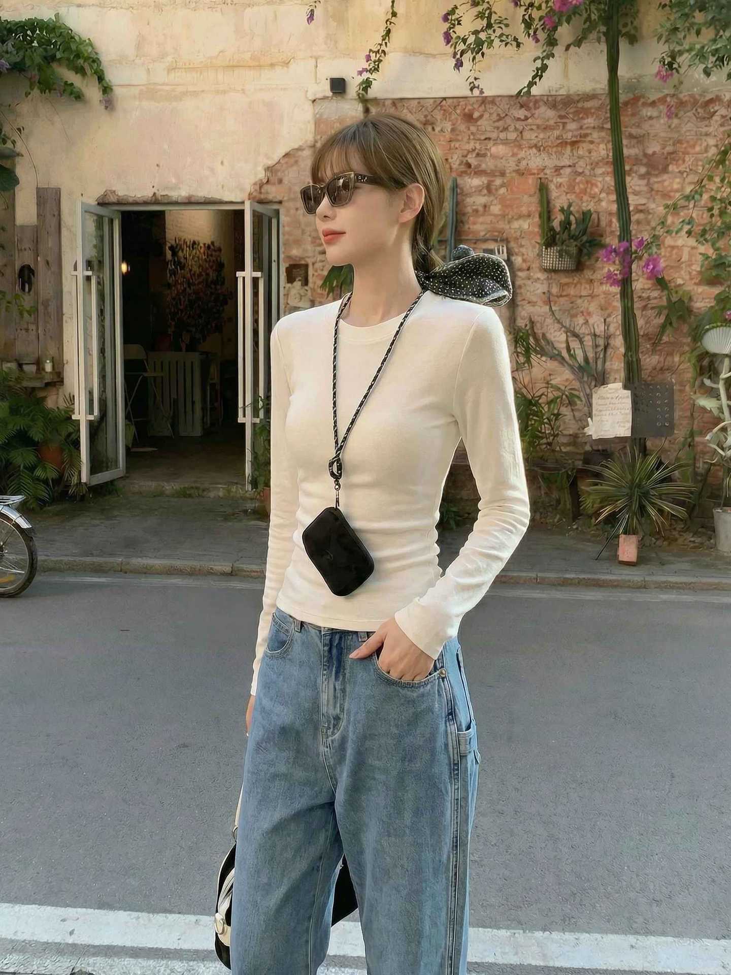Layered Slim Fit Round Neck Versatile T-Shirt for Women