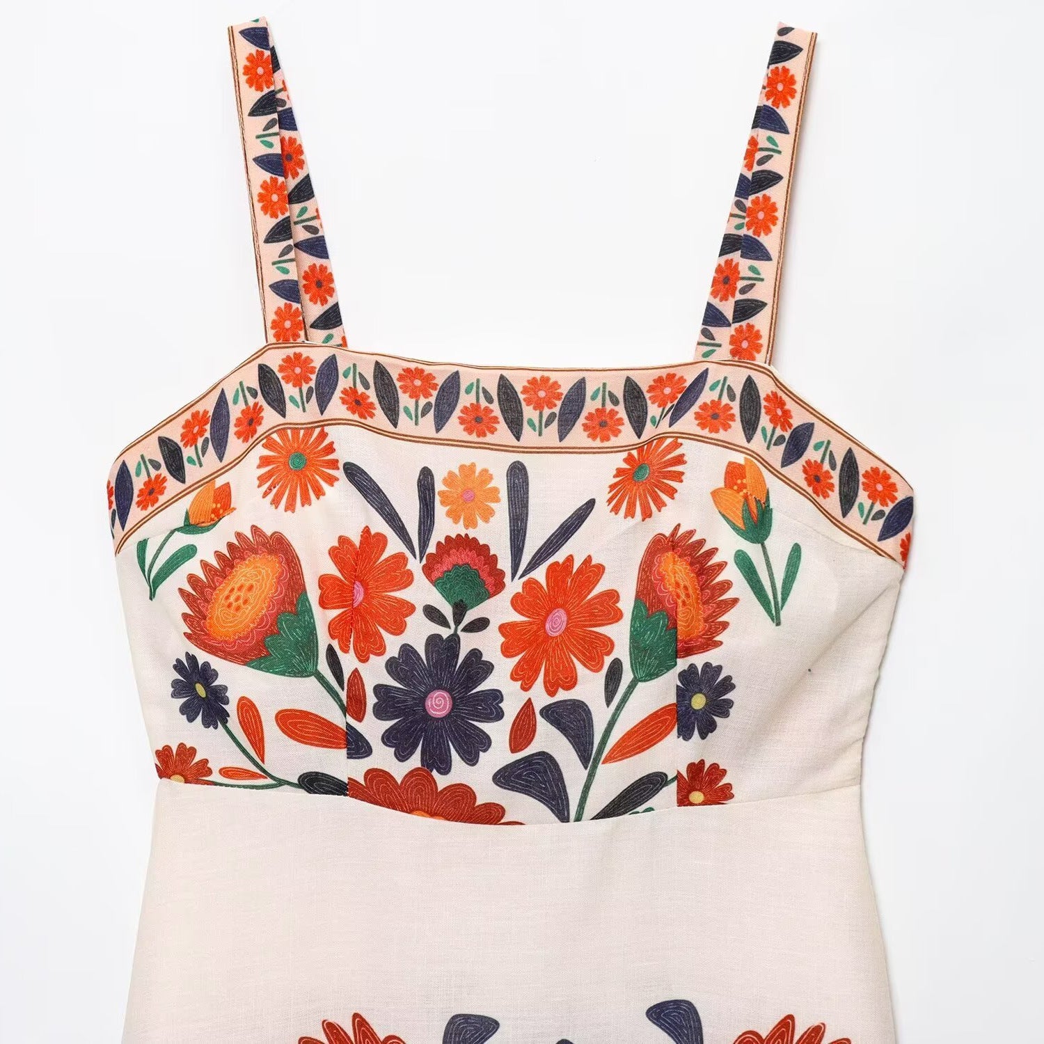 Vacation style slimming positioning printed cotton and linen dress
