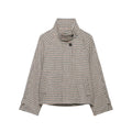 Commuting style tweed checkered high neck short jacket