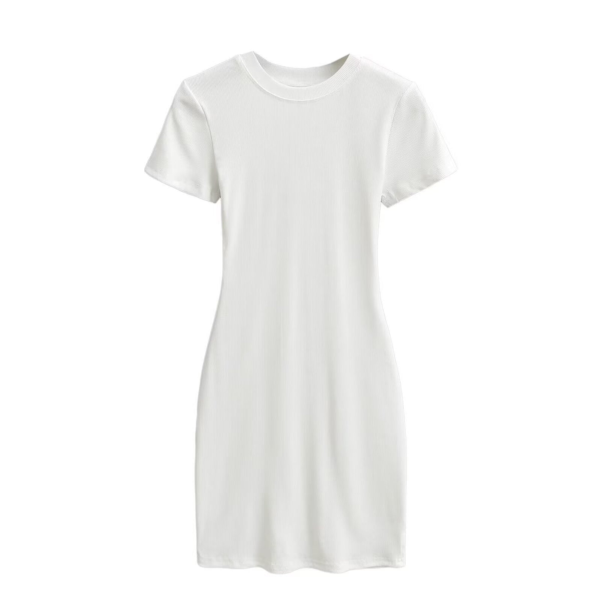 Round Neck Fitted Short Sleeve Dress for Women High Elastic Slim Fit Bodycon Mini Dress