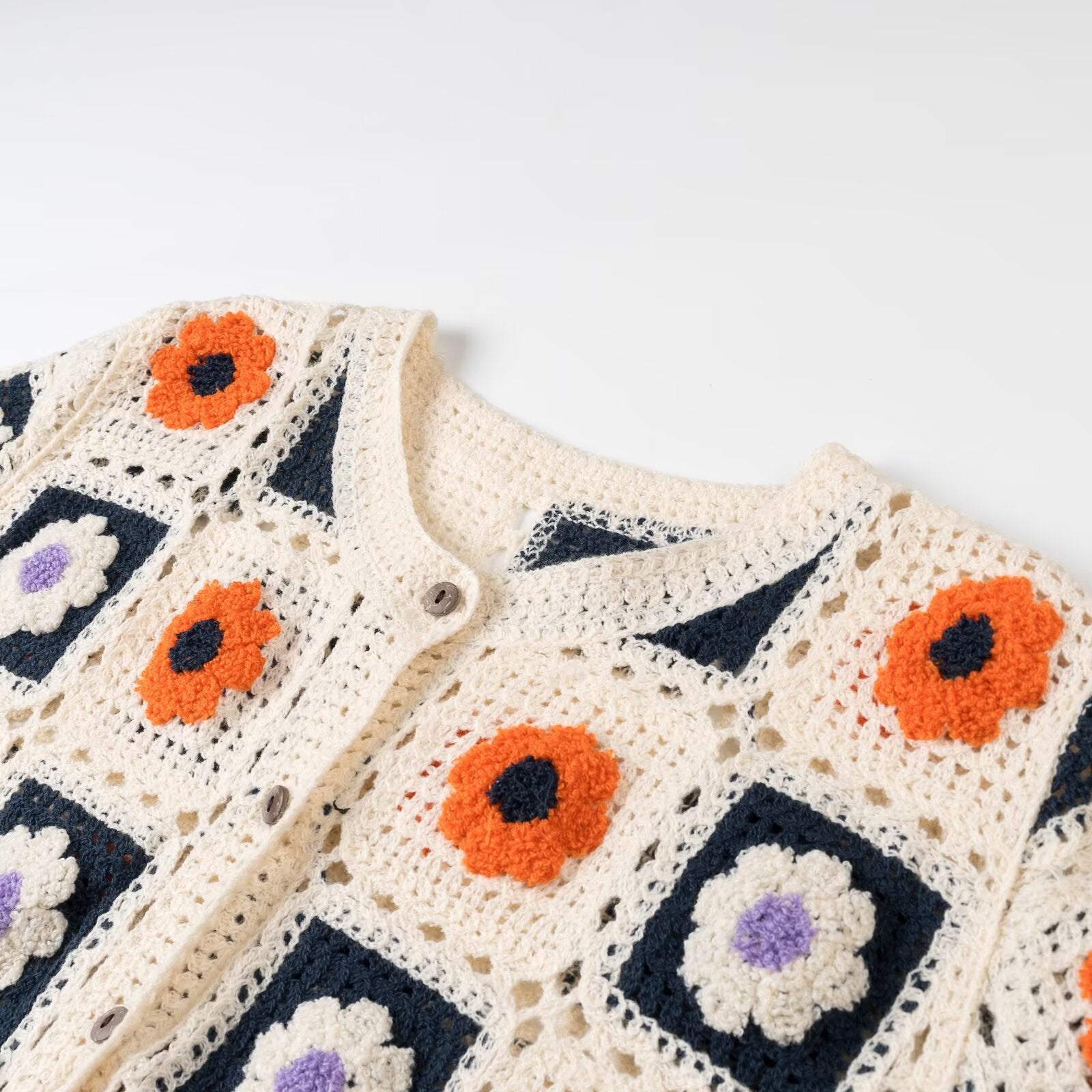 Flower hollow hook flower short knitted cardigan jacket