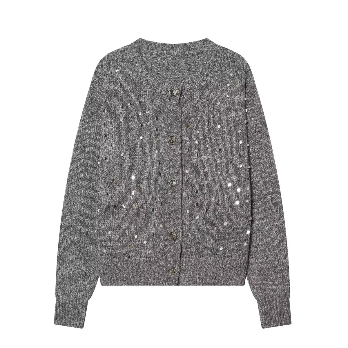 Street loose and versatile rhinestone sequin knitted cardigan