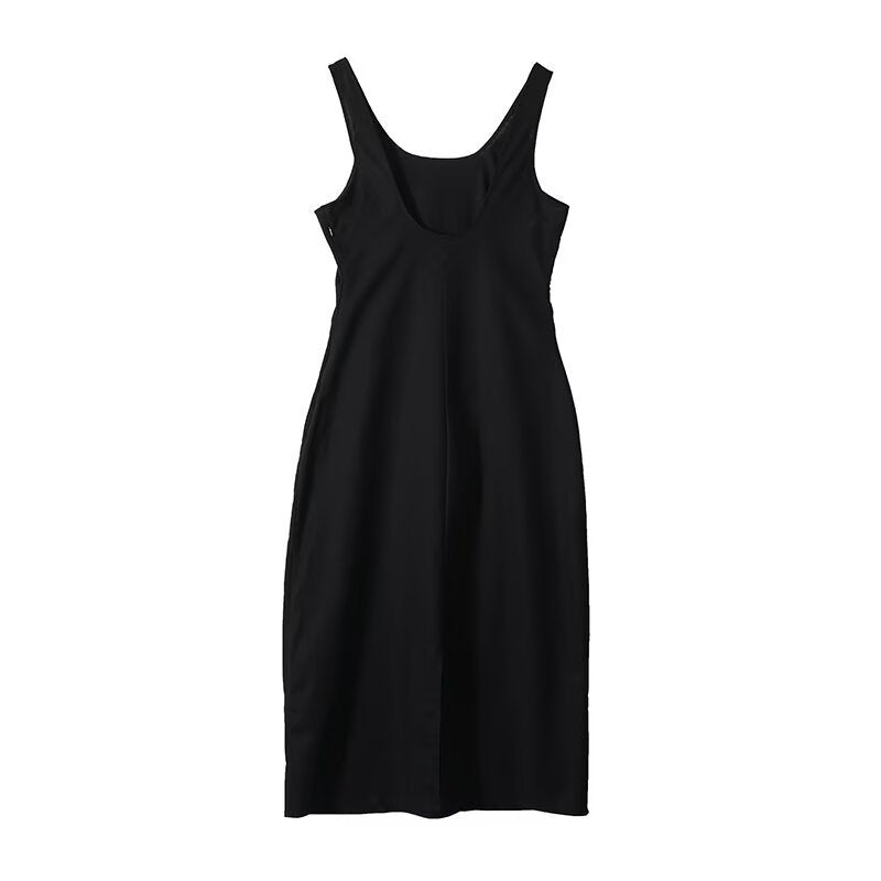 French backless U-shaped linen vest long dress
