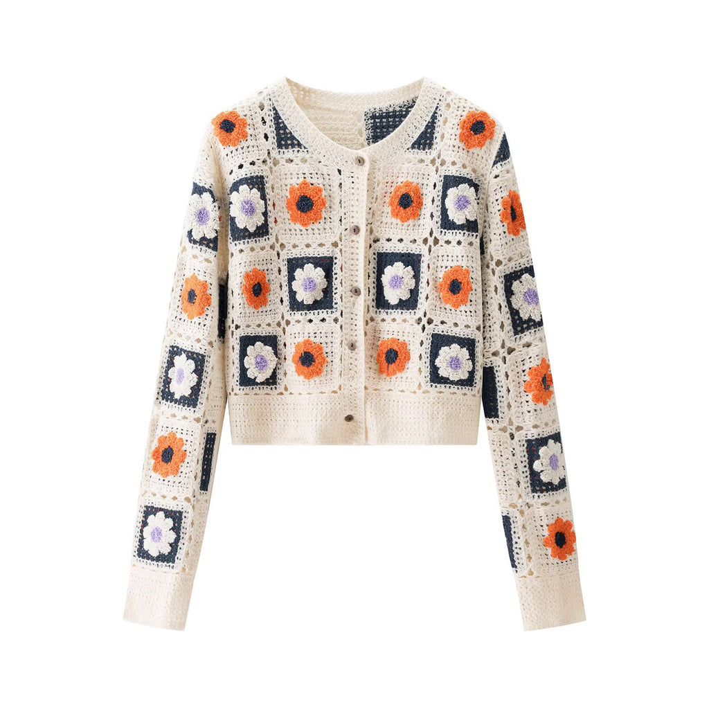 Flower hollow hook flower short knitted cardigan jacket