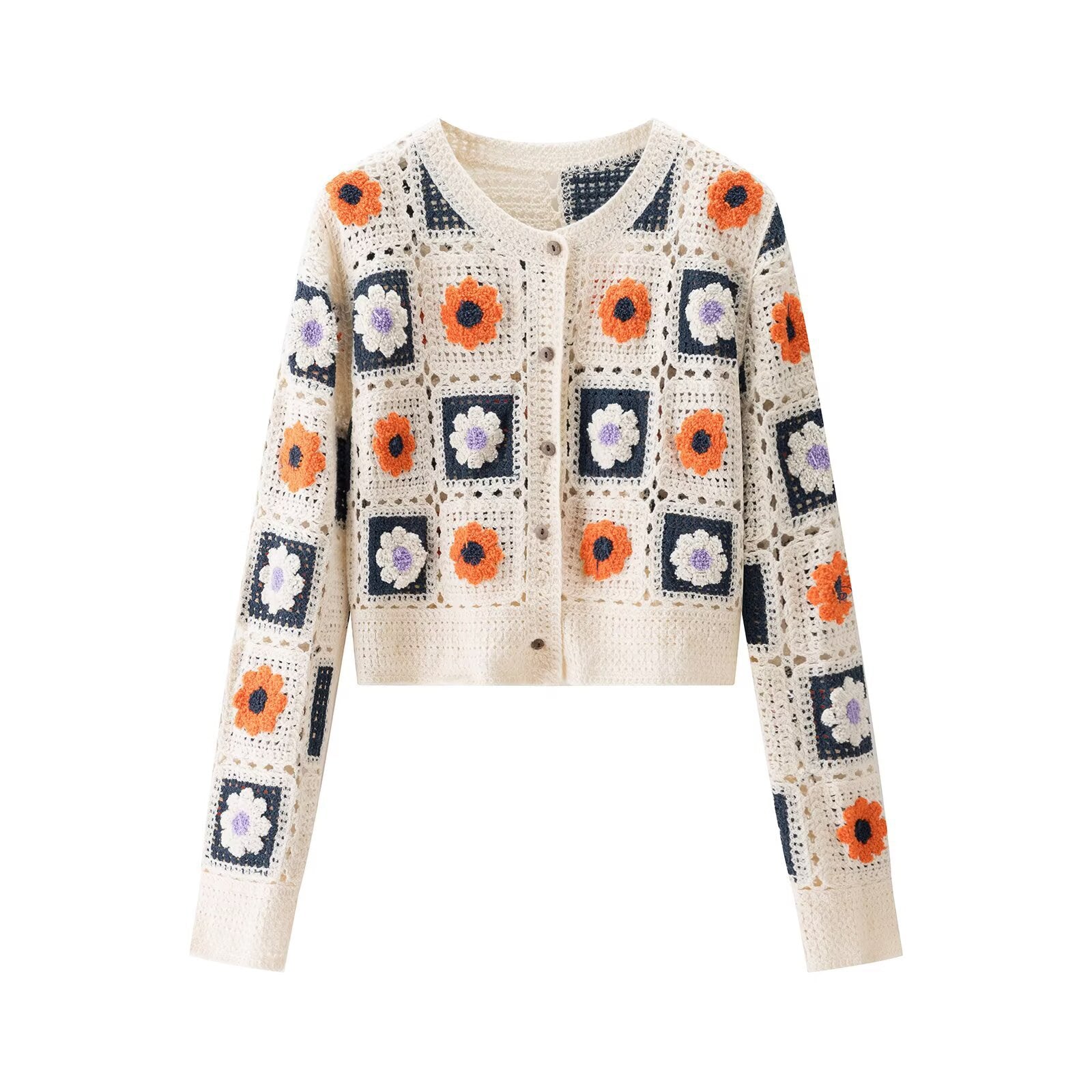 Flower hollow hook flower short knitted cardigan jacket