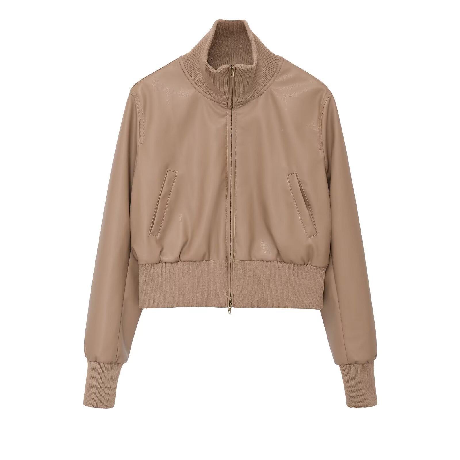 Stand collar versatile and minimalist faux leather executive jacket