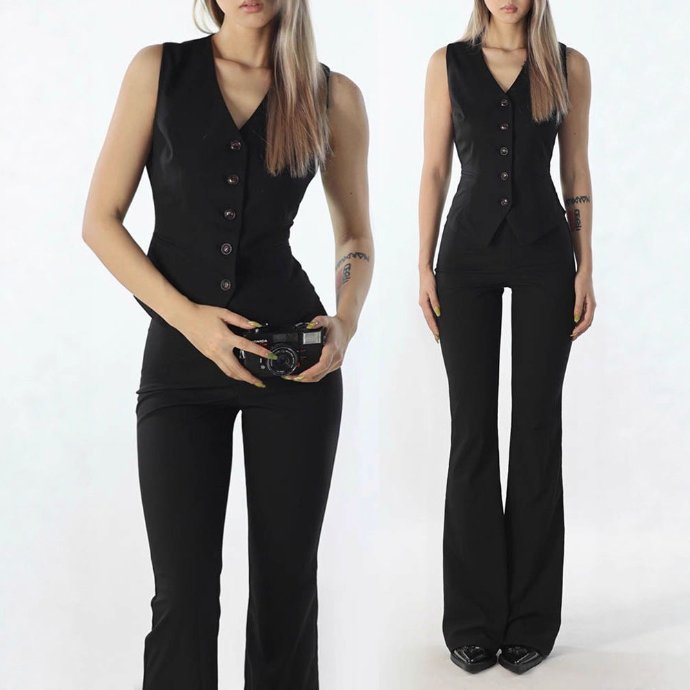 High-Waisted Stretch Tapered Pants with Flared Hem, Slim Fit Women's Long Pants