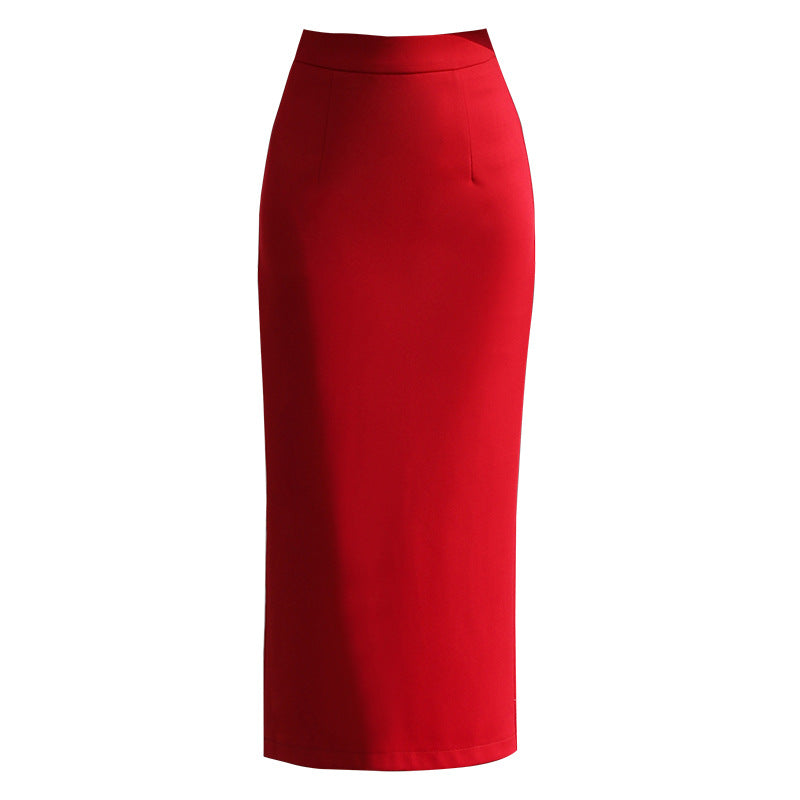 High Waist Red Brief Elegant Shaped Midi Half-body Pencil Skirt Women Fashion Tide New Spring Autumn