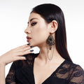 Fashionable lace special dense chain tassel earrings with high-end feel, black teardrop shaped crystal studs