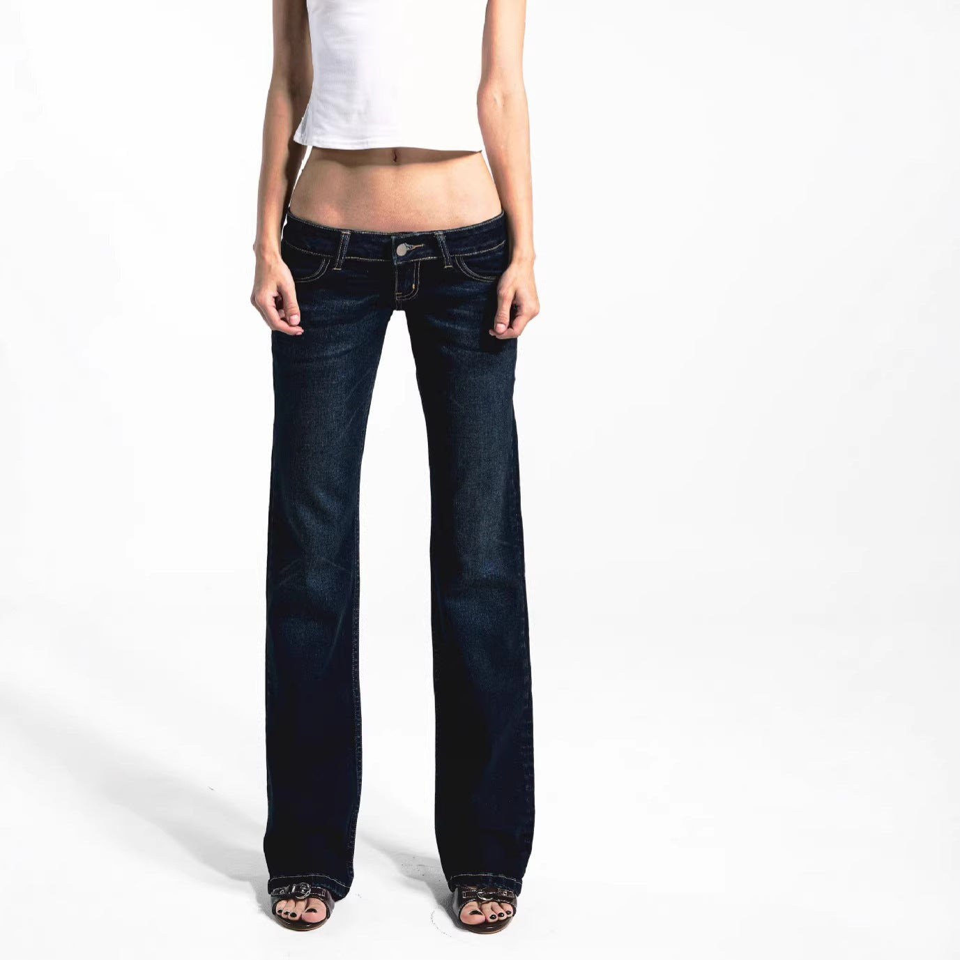 Y2K retro ultra-low waist flared jeans for women, streetwear slim fit fashion commuting pants, ins trend