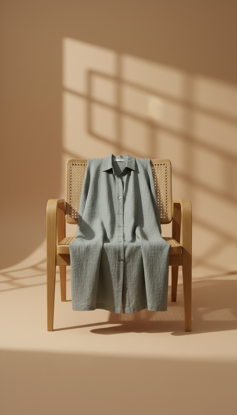 Sage Gray Linen Shirt Dress