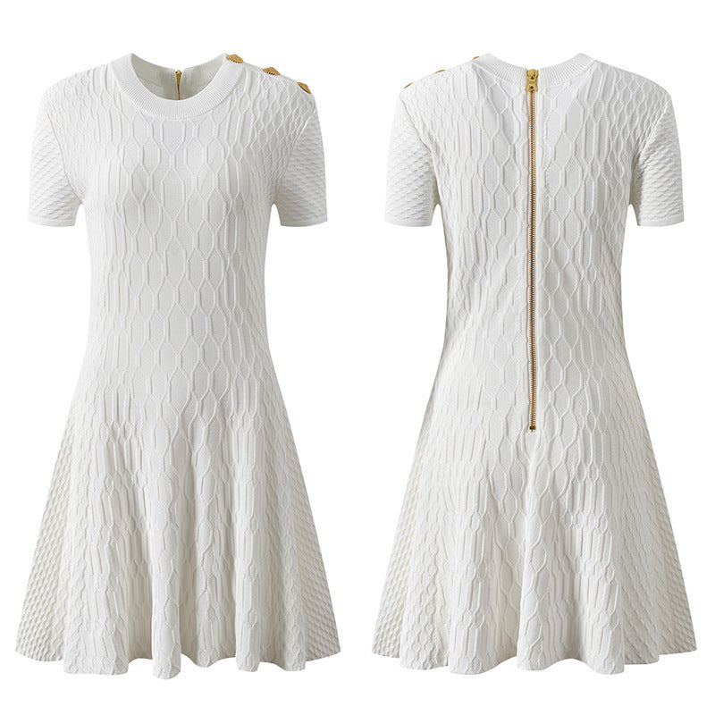 Short sleeved round neck A-line dress