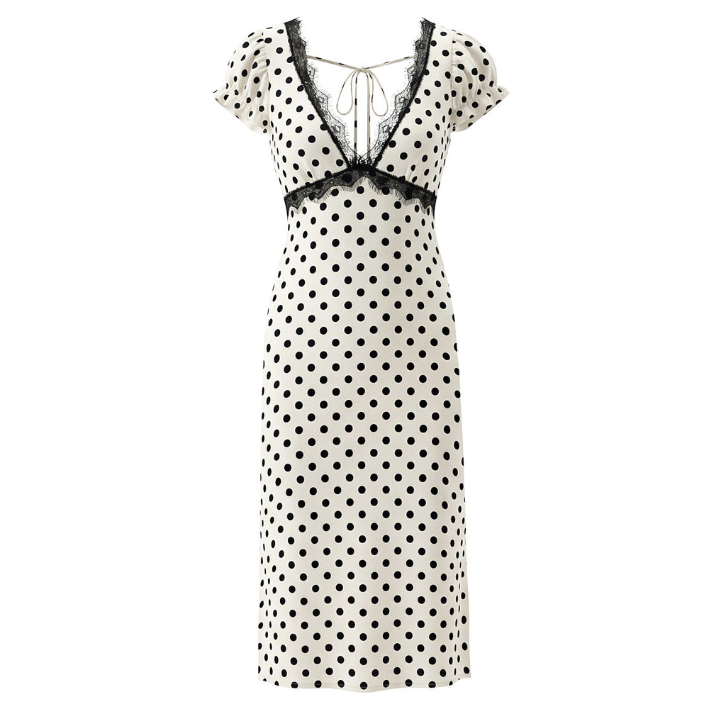 Casual versatile lace polka dot dress