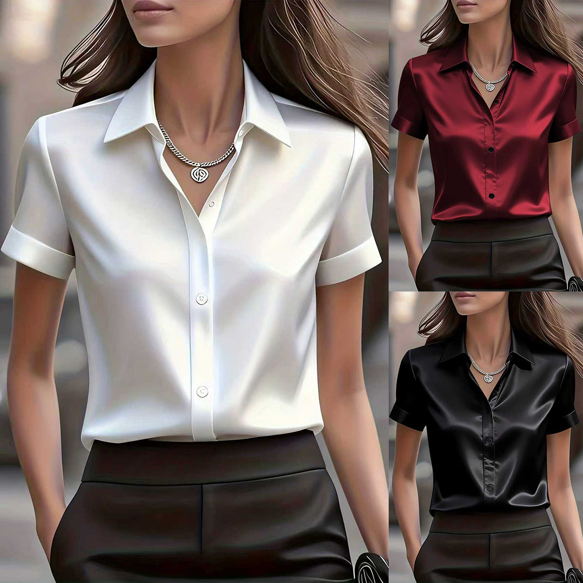 Solid color slim fit short sleeved shirt