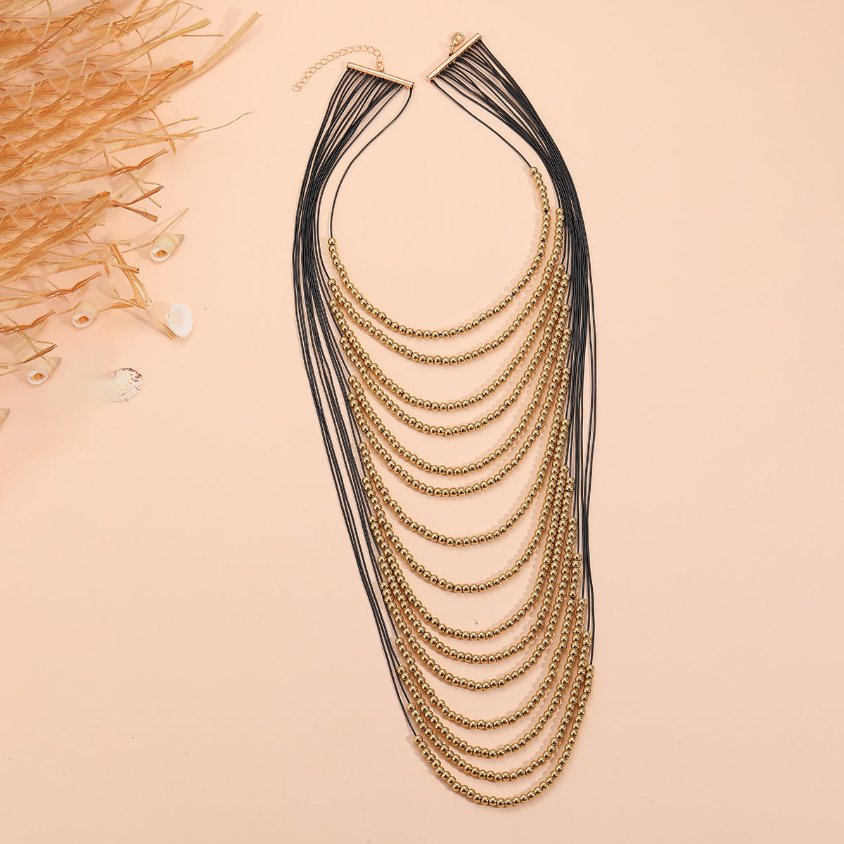 Multi layered gold bead exaggerated women's necklace