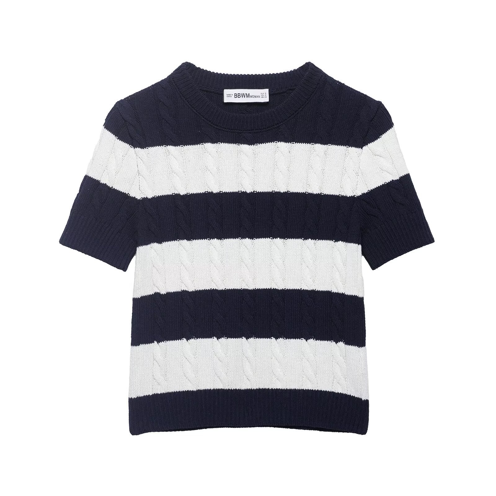 Minimally striped eight strand knitted sweater