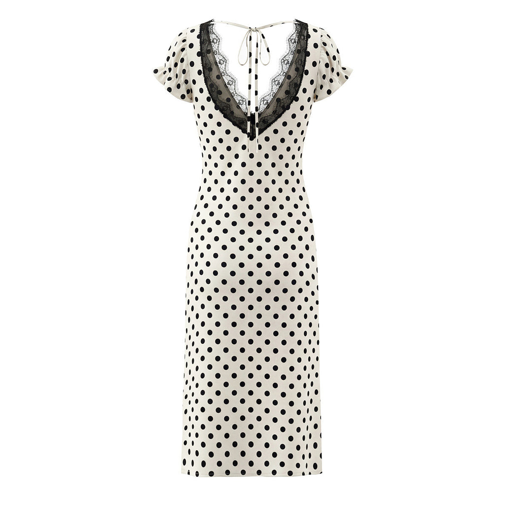 Casual versatile lace polka dot dress