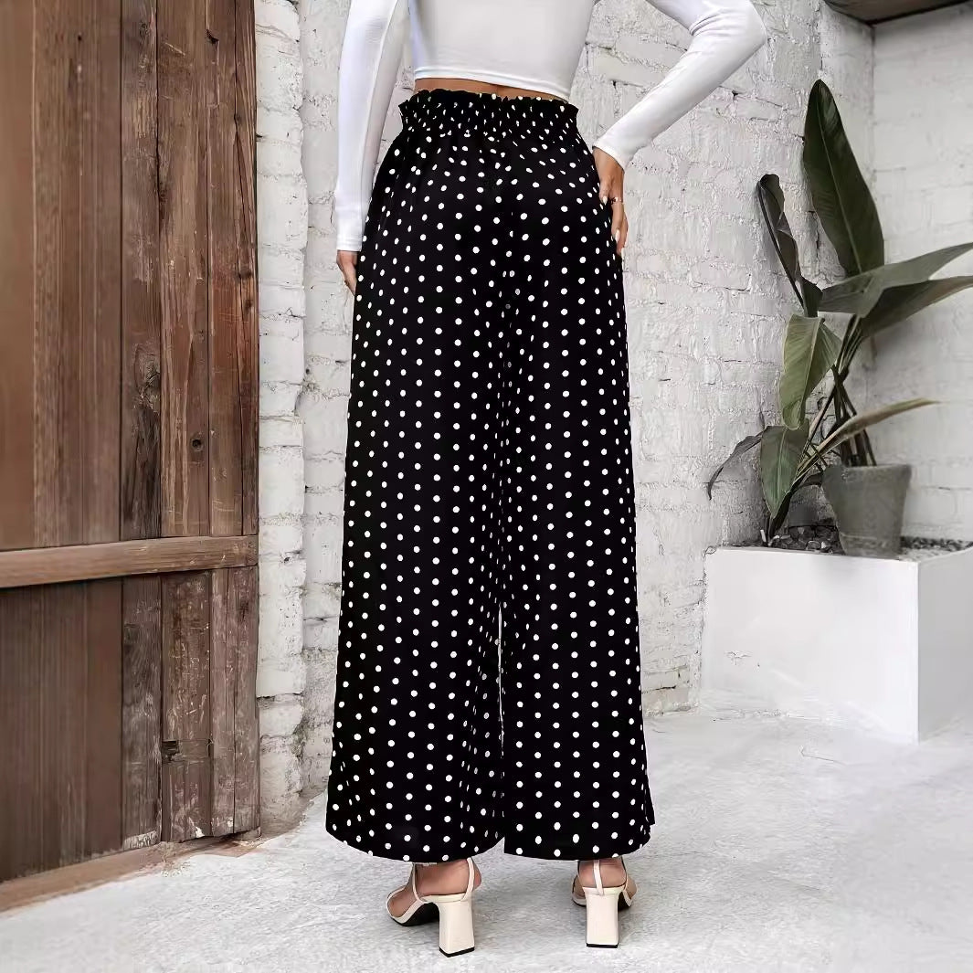 Wave print high waisted wide leg pants