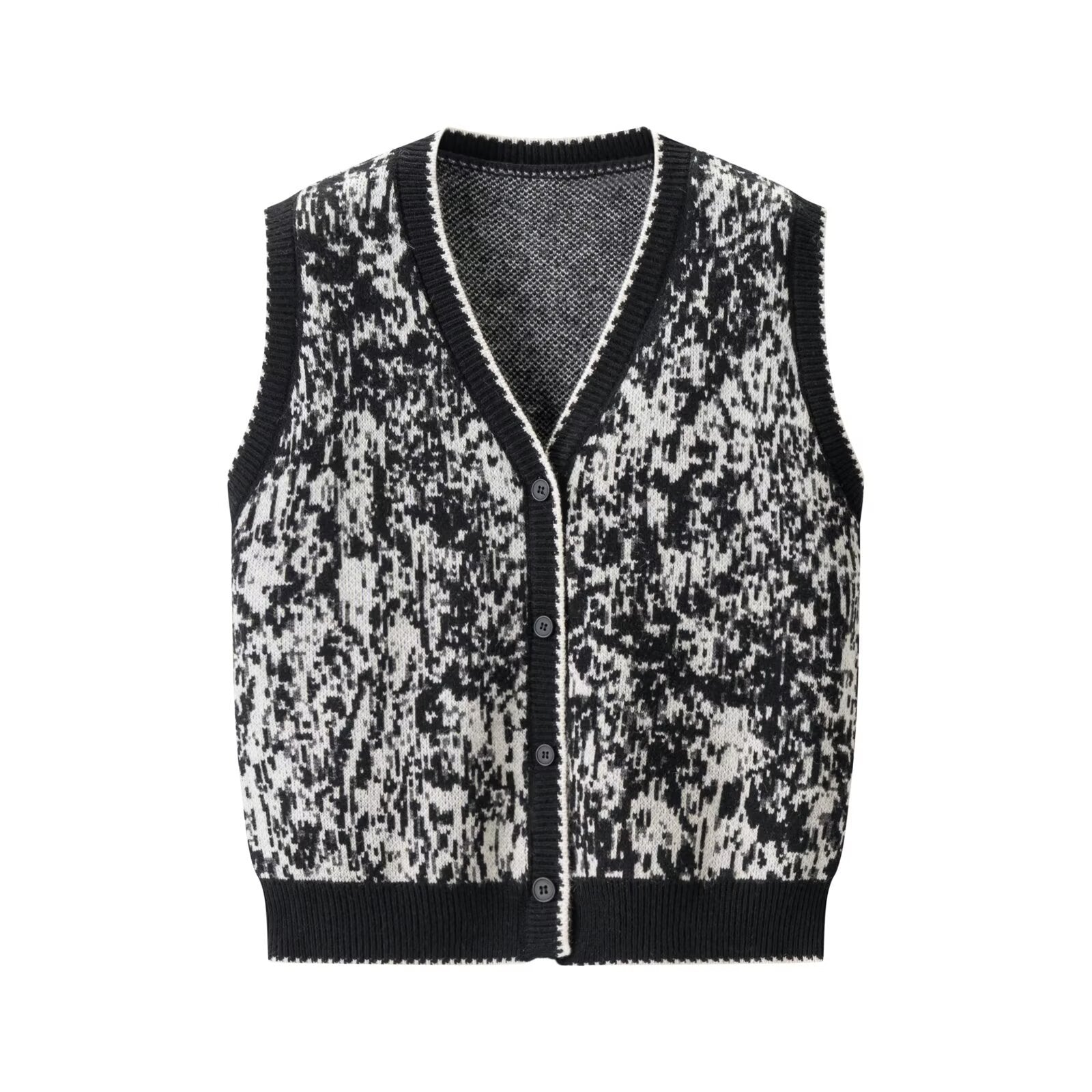 Vintage V-neck Jacquard Knitted Vest