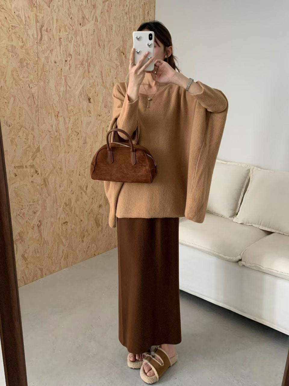 Lazy Style Knit Sweater Coat for Women, Irregular Design Batwing Sleeve Top