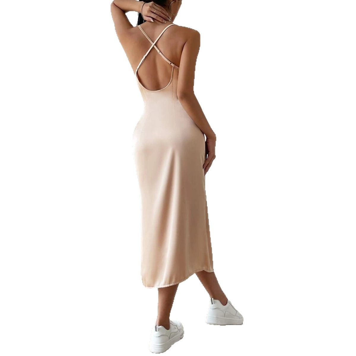 Split sling mid length skirt