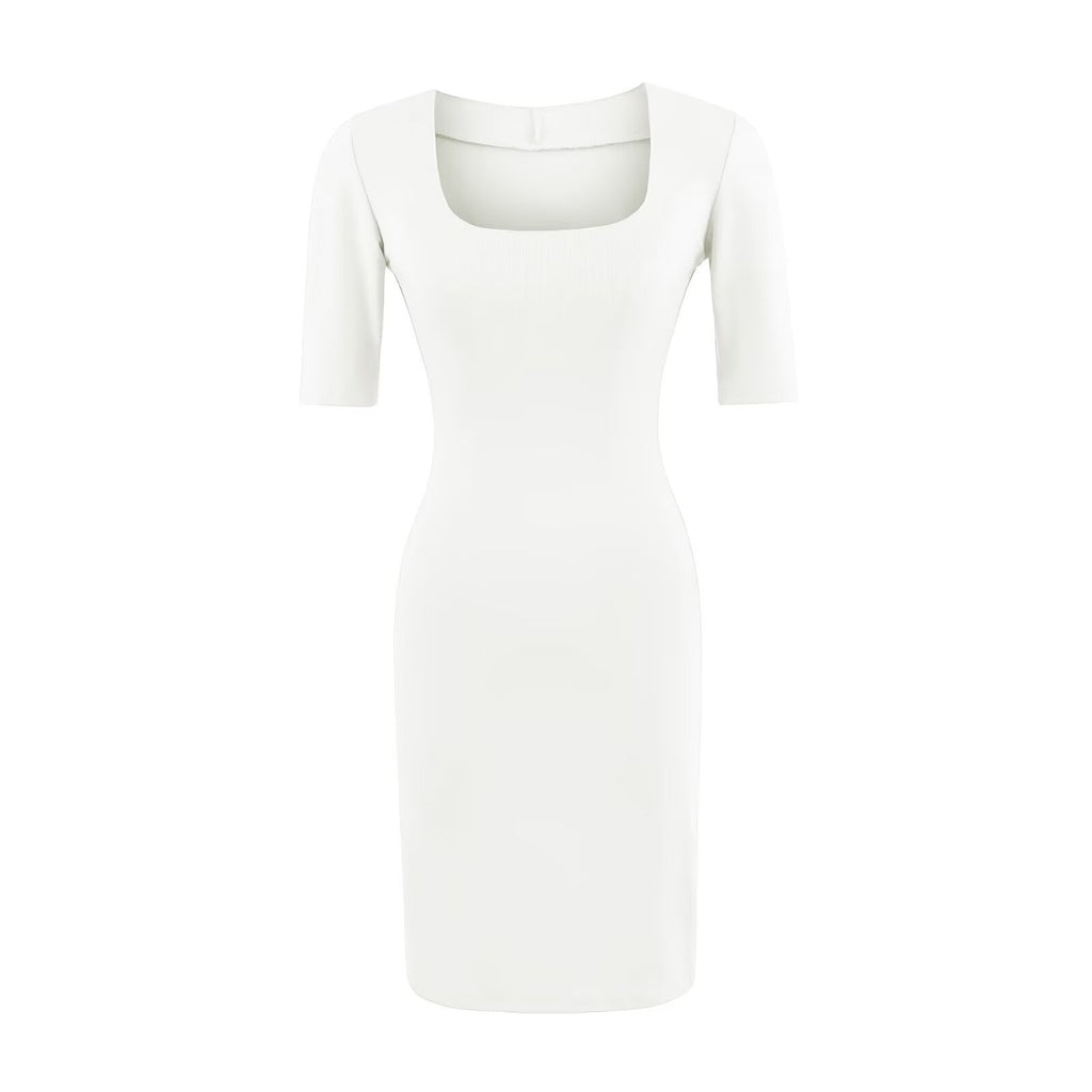 Curved Feminine Knitted Mid-Sleeve Mini Dress for Women Sexy Sheath Dress