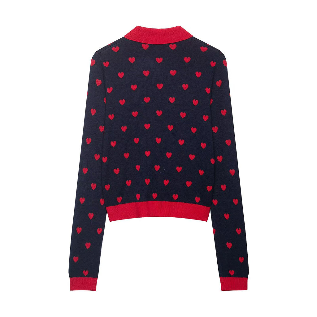 Heart shaped jacquard knitted jacket