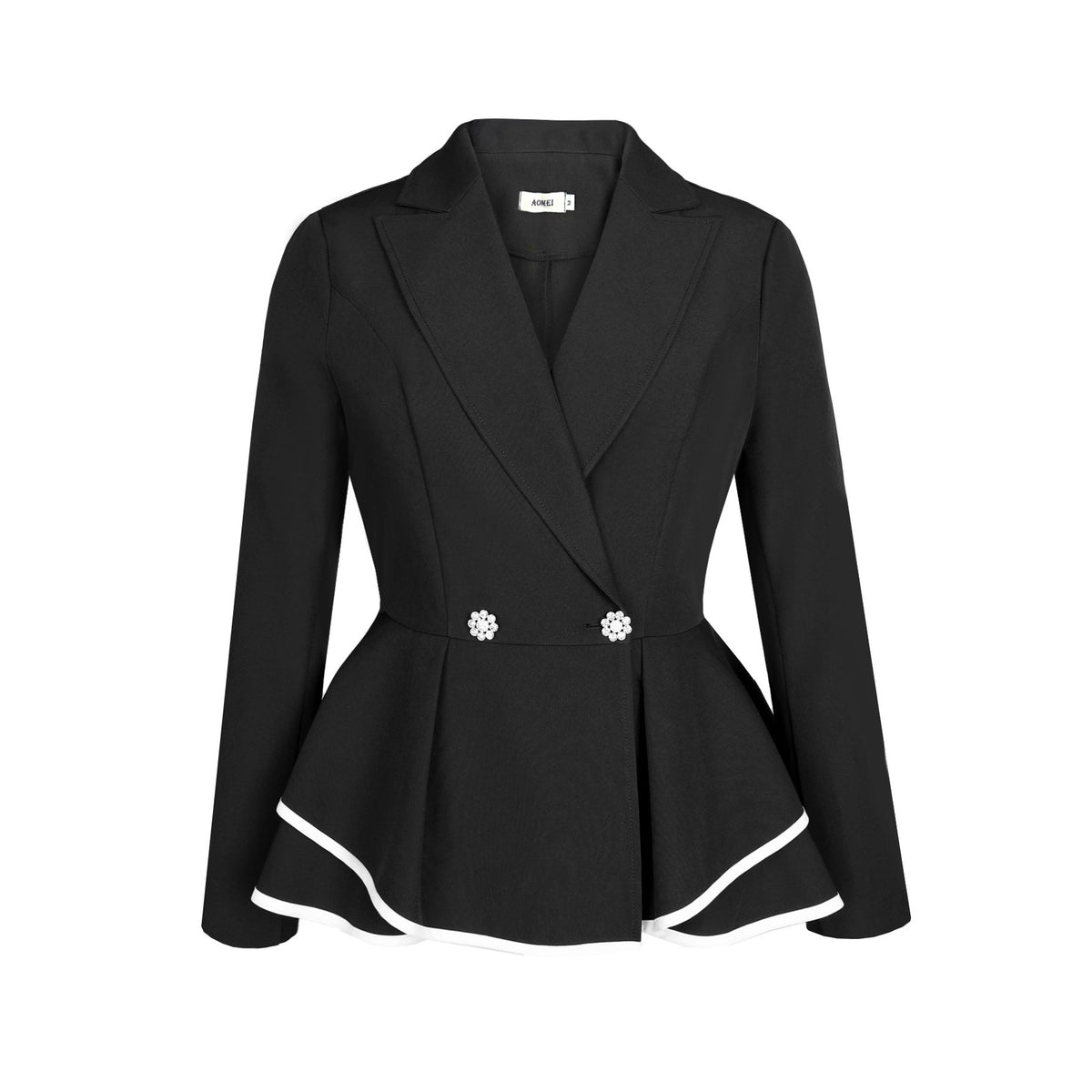 Flip collar double breasted long sleeved suit jacket