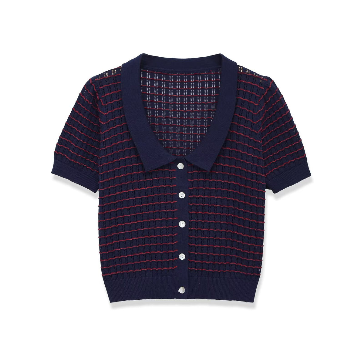 Short sleeved knitted small round collar top
