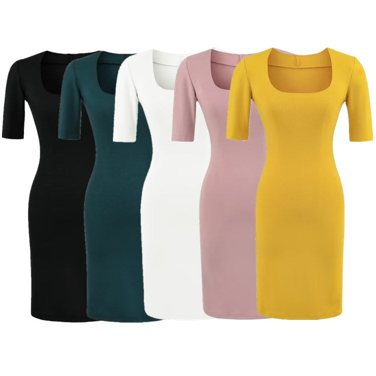 Curved Feminine Knitted Mid-Sleeve Mini Dress for Women Sexy Sheath Dress