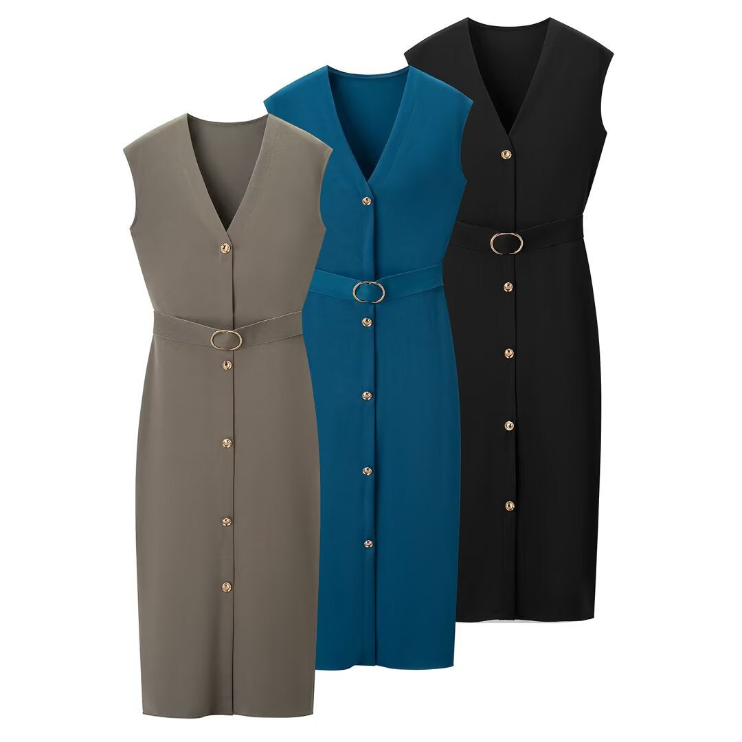 Hundred matching waistband elastic MIDI dress
