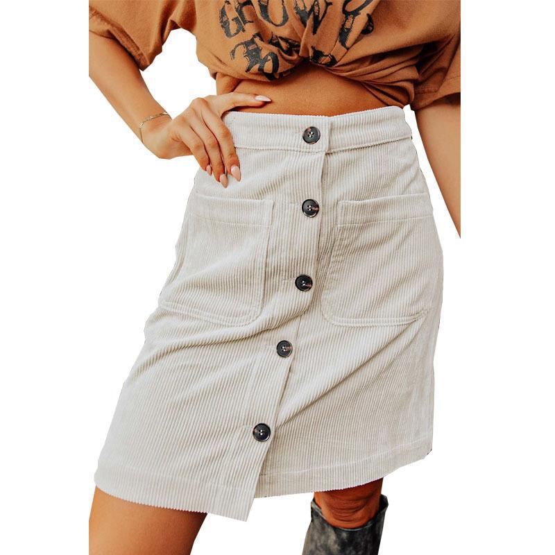 Casual Corduroy Skirt Women Autumn WinterStyle High Waist A-Line Midi Skirt