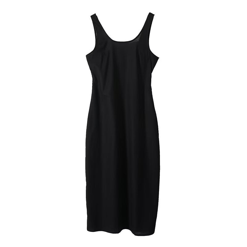 French backless U-shaped linen vest long dress