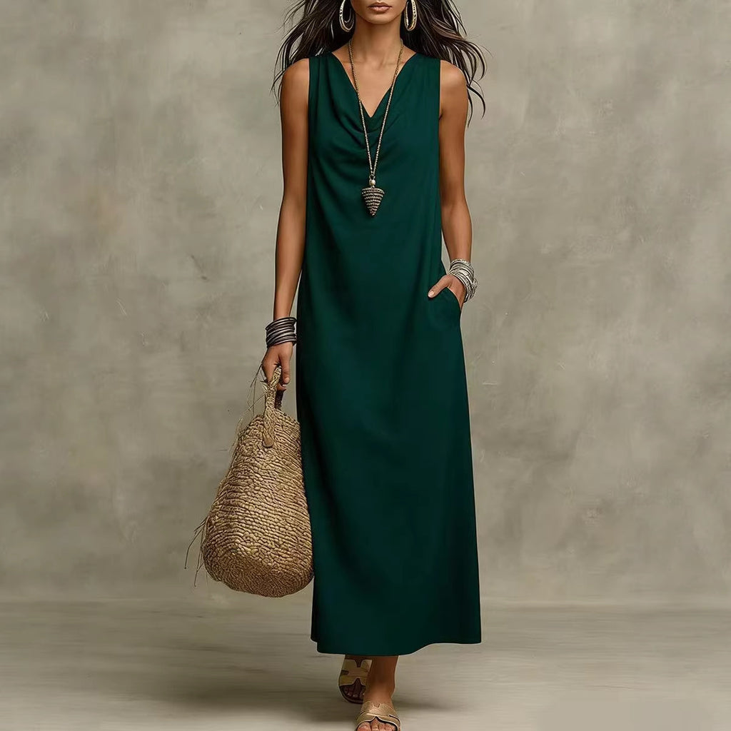 Elegant Sleeveless V-Neck Long Dress Summer Fashion Dress
