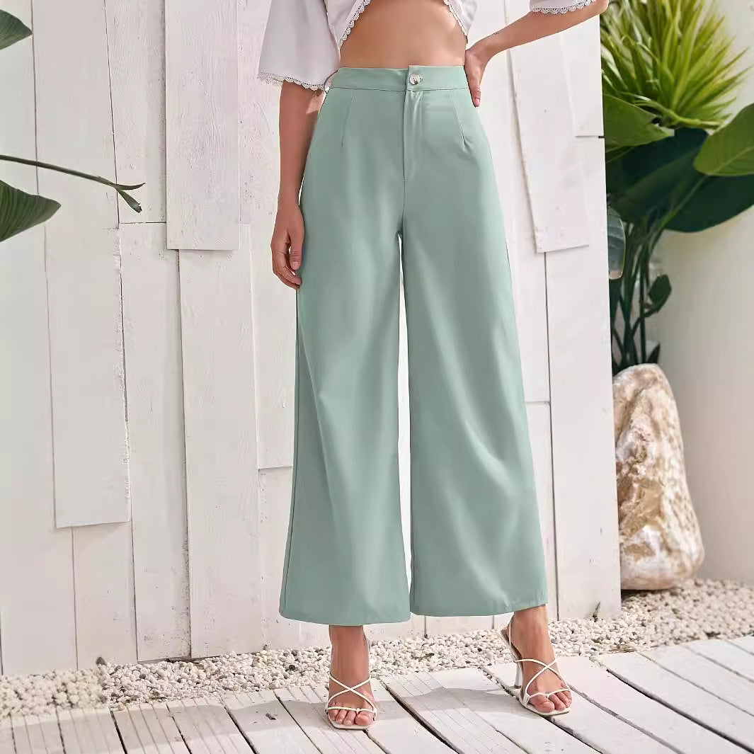 Solid color high waisted straight leg pants
