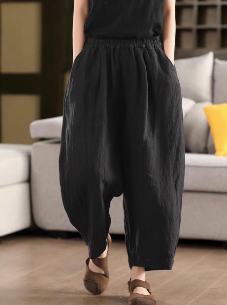 Summer New Heavy Sand-Washed Linen Vintage Color Loose Trousers Slim Literary Flare Pants Harem Pants