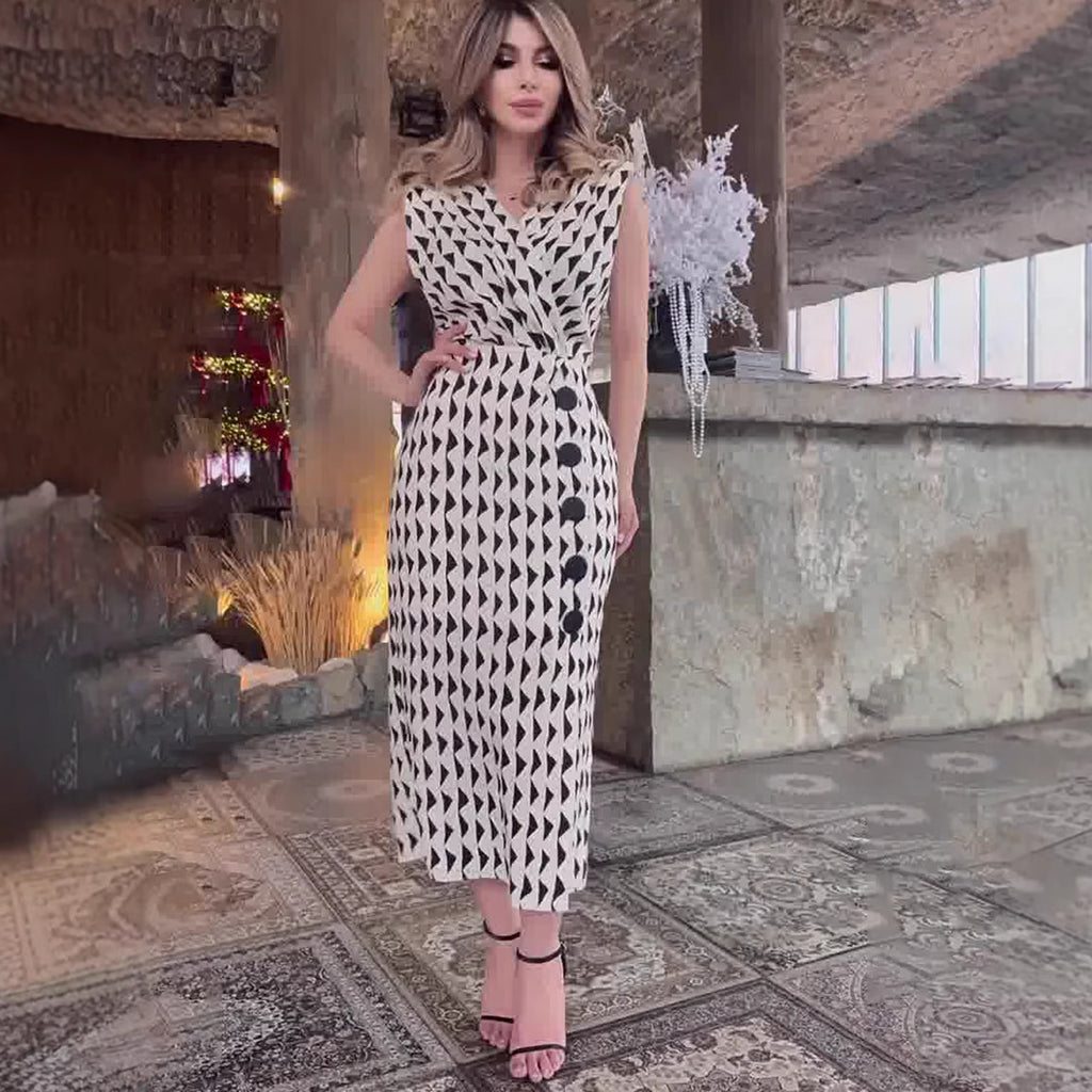 Casual Dress Style V-Neck Long Dress Elegant Fashion Design