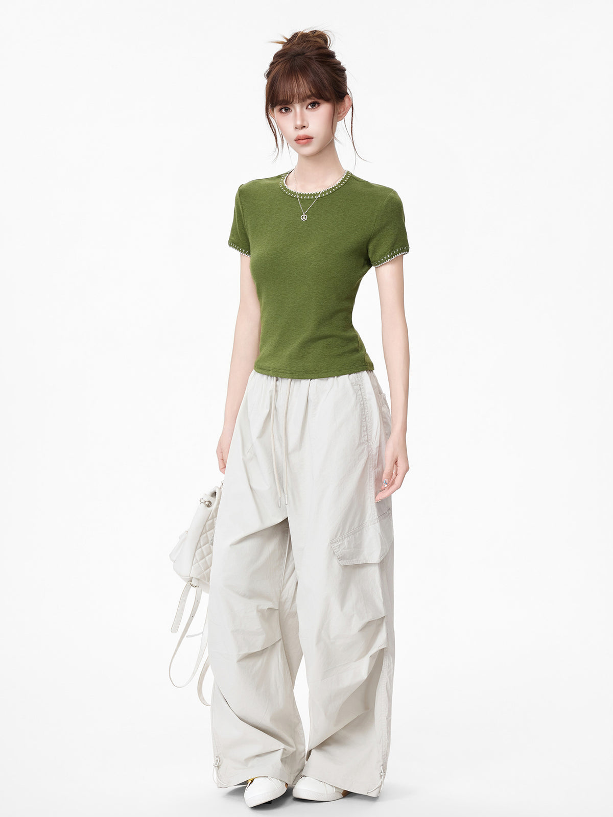 Round Neck Regular Shoulder Minimalist Short Sleeve T-Shirt for Women