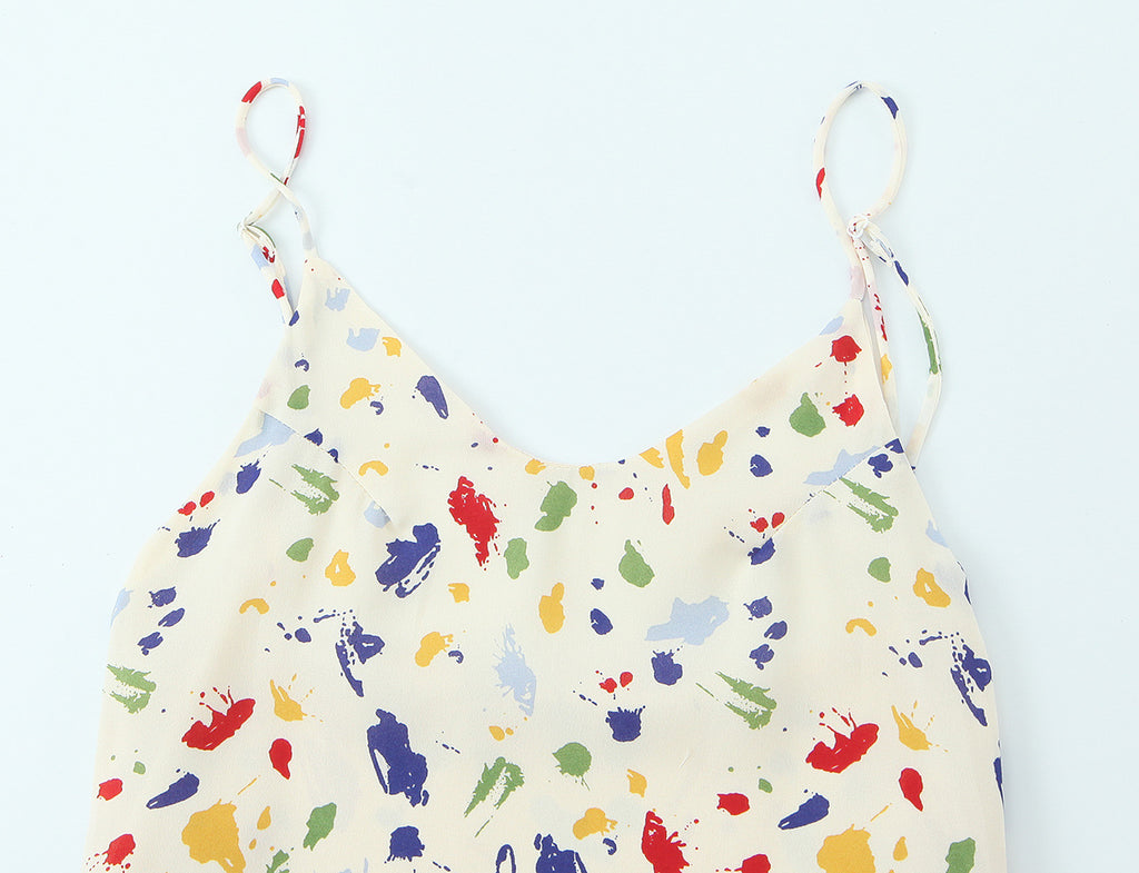 Colorful spotted printed backless lace up suspender dress