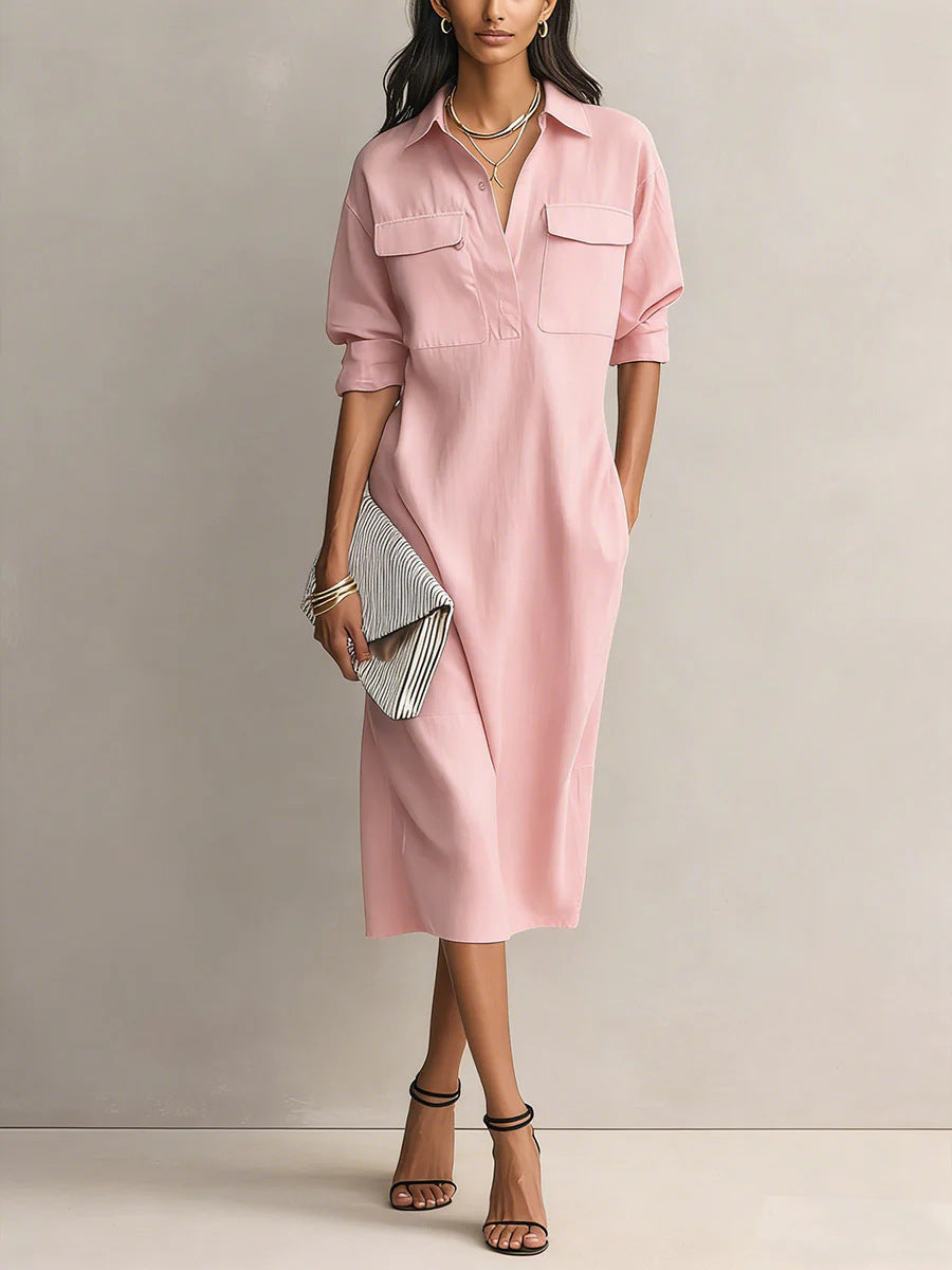 Elegant and Sophisticated Office Casual Fashion Fitted Comfortable Solid Color Mid-Length Dress