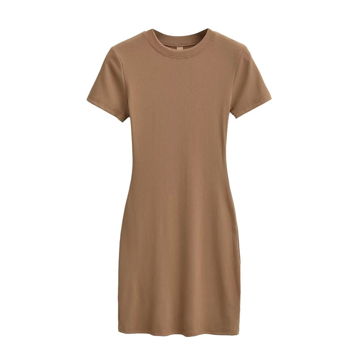 Round Neck Fitted Short Sleeve Dress for Women High Elastic Slim Fit Bodycon Mini Dress