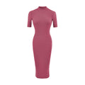 Half-High Neck Mid-Sleeve Back Slit Dress for Women,  Fitted A-Line Bodycon Skirt
